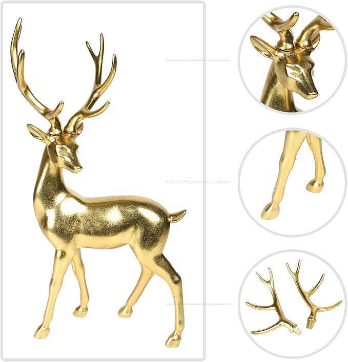 Newman House Studio Gold Reindeer Christmas Decoration Indoor - Large Christmas Reindeer Decor Statue 11 * 6.9 * 20.9 Inch