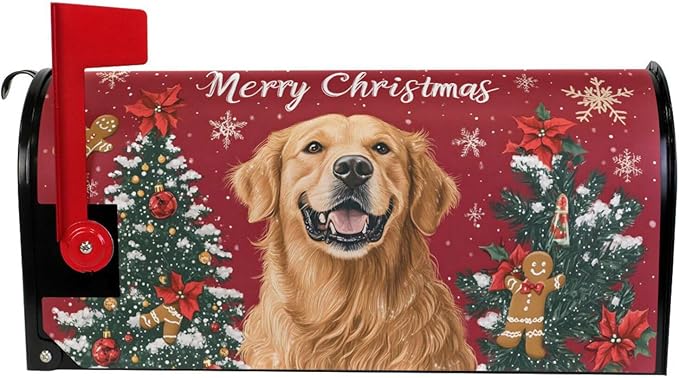 ALAZA Merry Christmas Golden Retriever Dog08 Magnetic Mailbox Cover MailWraps Garden Yard Home Decor for Outside Standard Size-18"x 20.8"