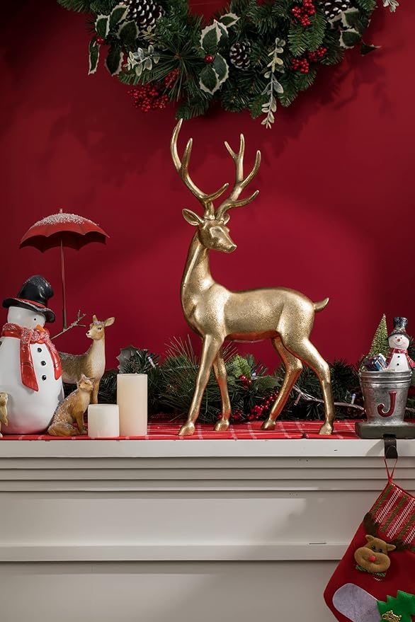 Newman House Studio Gold Reindeer Christmas Decoration Indoor - Large Christmas Reindeer Decor Statue 11 * 6.9 * 20.9 Inch
