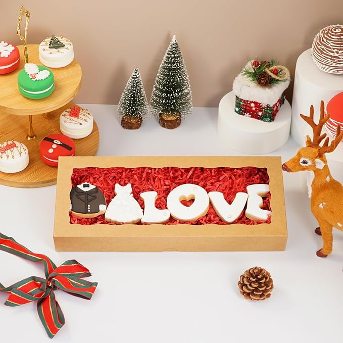 20pcs Cookie Boxes 12 x 5 x 1.5 Inch Bakery Boxes with window Chocolate Covered Strawberries Box for Christmas Valentine's Mother's Day- Brown