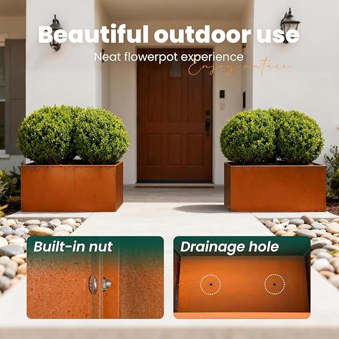 Corten Steel Planter Box Rectangular Planters Large Outdoor Planter Metal Planter Box for Tall Plant Trough Rustic Patina for Garden Yard Commercial Residential Farm 16 in x 31.5 in x 16 in