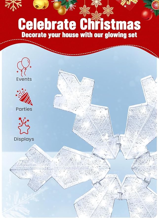 Brightown Christmas Snowflake Outdoor Decorations, Large 41.5in 3D Snowflake Christmas Decor with 100LED Lights, Pre-lit Xmas Outdoor Decor for Front Door Indoor Outside Yard Lighted Holiday Display