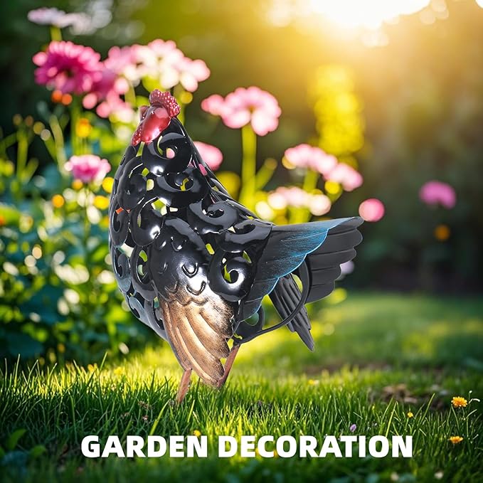 Chicken Metal Garden Statues,Backyard Scuplture,Outdoor Decoration, Yard Ornaments Outside Decor Home Deco, Retro Painting,Lifelike Gift for Friends Garden Lover (Hen)