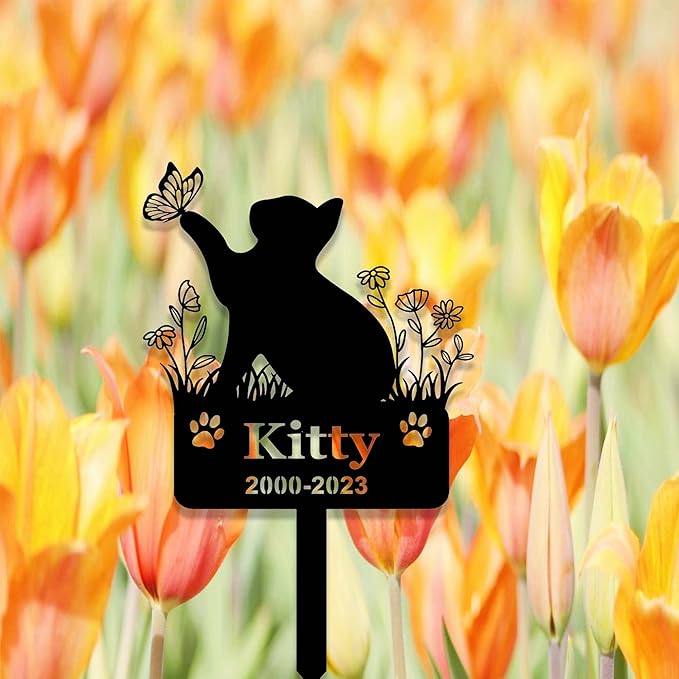 Custom Cat Memorial Stake Sign Metal Cat Grave Marker Cat Garden Decor Remembrance Stake Personalized Cat Name Yard Stake Pet in Heaven Loss of Cat Sympathy Gift