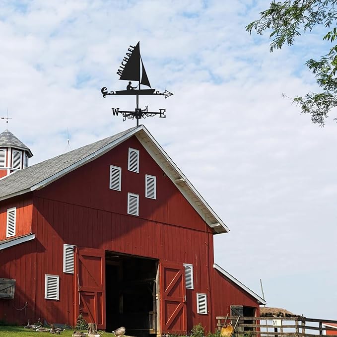 Personalized Sailboat Metal Weather Vane, Custom Name Weathervane, Wind Direction Indicator, Weather Vanes Roof Mount, Wind Vane Outdoor Decor for Shed Garden Yard Patio, Housewarming Gifts