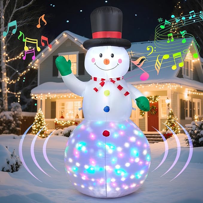 Christmas Inflatable Outdoor Decorations 6.5 FT, with Motion Sensor & 8 Music & RGB Light Large Blow Up Yard Decor, Christmas Party Outdoor, Yard, Garden, Lawn Winter Decorations Ornaments