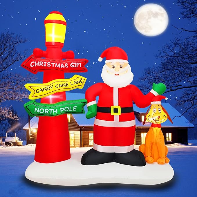 Inflatable Christmas Decorations Blow Up 6FT Santa Claus Take Dog Under Street lamp Inflatables Xmas Party Set Decor for Yard Garden Lawn Outdoor Ornaments
