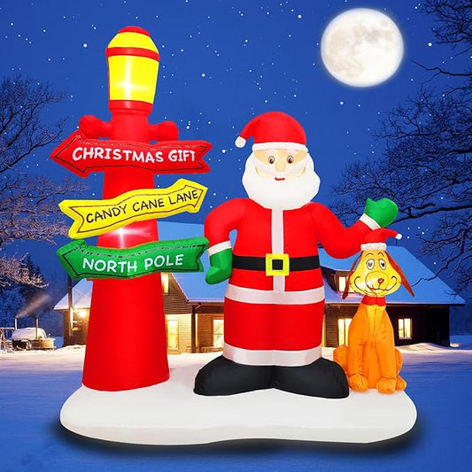 Inflatable Christmas Decorations Blow Up 6FT Santa Claus Take Dog Under Street lamp Inflatables Xmas Party Set Decor for Yard Garden Lawn Outdoor Ornaments