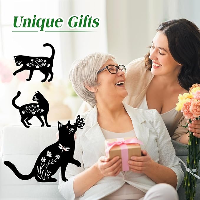 Cat Metal Decorative Garden Stakes Cat Gifts for Women Men Mom Birthday Gifts Silhouette Statues for Garden Decor, Yard Art, Patio, Outside, Lawn Ornaments, Outdoor Decorations