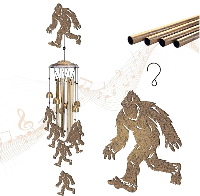 Bigfoot Wind Chimes Outdoor Sasquatch Decor, Deep Tone Soothing Melodic Tones Windchime, Memorial Wind Chimes for Outside with Big Foots Wind Catcher, Best Gifts for Men/Women Porch Garden Decoration
