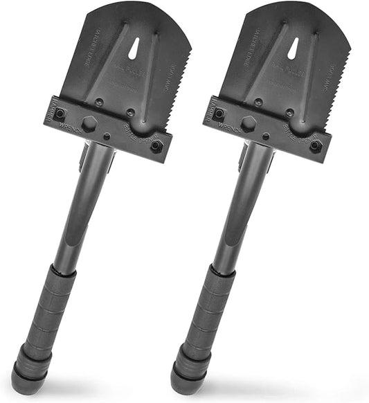 Emergency Zone 11-in-1 Collapsible Folding Military 15.5 Inch Survival Shovel Multitool with Carrying Case. Great for Hiking, Camping, Backpacking, Gardening, and for Keeping in Your Car. 2 Pack
