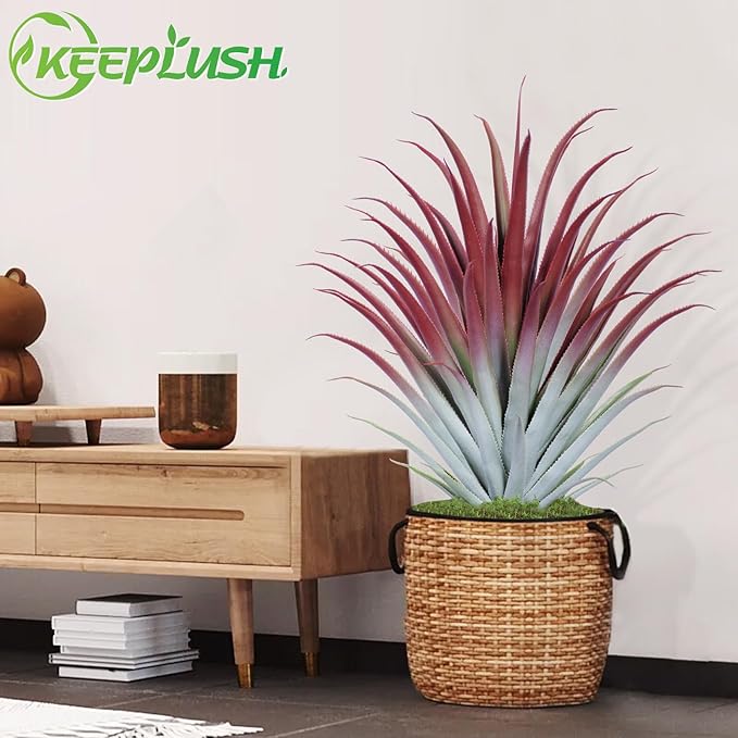 2ft Fake Spiked Agave Plant - Red Artificial Aloe Vera Plant 26 Inch - Tall Large Faux Floor Plants Perfect for Porch Door Step Home Office Patio Indoor Outdoor Decor (1 Pack)