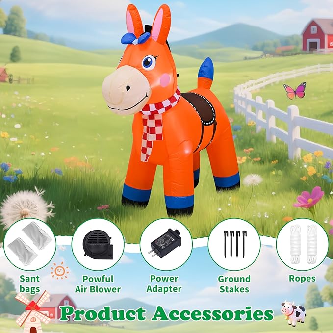 4FT Christmas Spring Farm Ranch Cute Farm Donkey Inflatable Blow up Decoration with LED Light Indoor Outdoor Yard Graden Lawn Party Holiday Decor