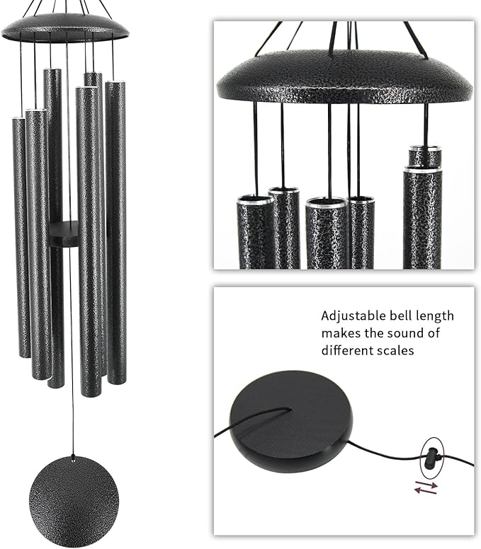 ASTARIN Wind Chimes Outdoor Deep Tone,45-Inch Memorial Wind Chimes Large with 6 Heavy Tubes,Unique Windchimes Outdoor for Garden Hanging Decor,Sympathy Gifts,Black Grey