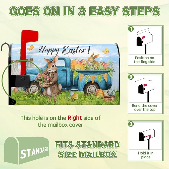 Happy Easter Mailbox Covers Magnetic Standard Size 21x18 in Spring Rabbit Mailbox Wraps Waterproof Oxford for Outside Garden Holiday Decorations Easter Eggs Truck