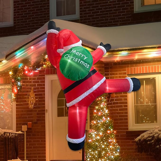 6.6FT Christmas Inflatable Climbing Santa, Hanging Inflatable Christmas Yard Decorations with Build-in LEDs, Climbing Santa Claus with Gift Bag for Window Wall Outdoor Xmas New Year