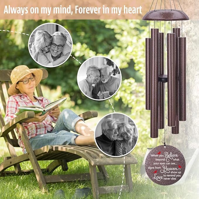 Personalized Wind Chimes, Cardinal Wind Chime, in Memory for Loss of Loved Dad/Mom, Metal Memorial Sympathy Gifts, 36inch Deep Tone Wind Chime, in Loving Memory (Produced in USA)