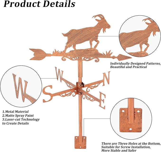 SUPERDANT Goat Weather Vane Animal Wind Vanes for Yard Metal Weathervane Roof Mount for Gardens Outside Reddish Bronze Weathervanes Farmhouse Farm Barn Sheds Patio Decorations