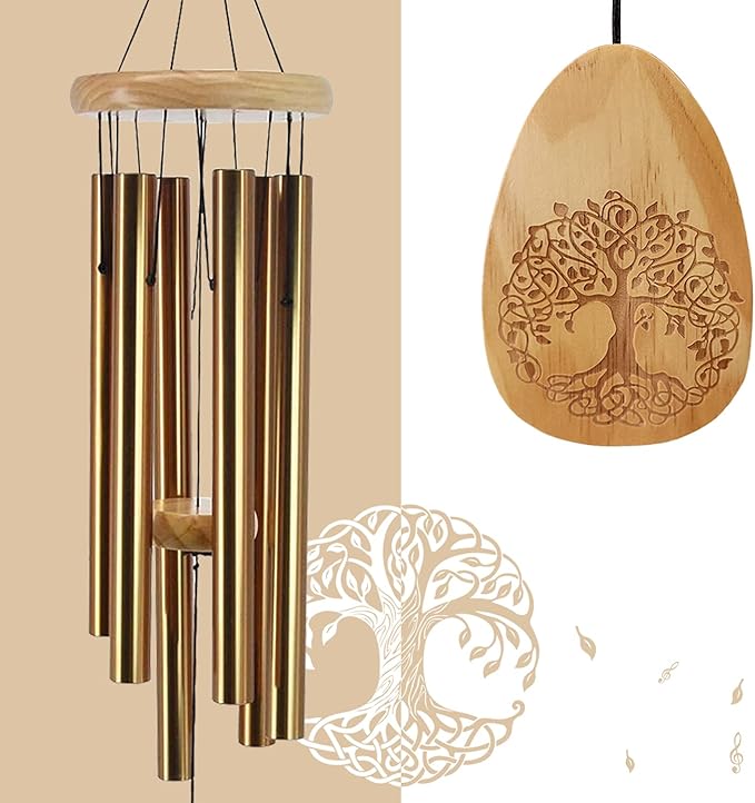 Astarin Windchimes Outdoors with Engraved Lifetree, 30 Inch Memorial Wind Chime for Outside, Sympathy Wind Chime for Loved One, Outdoor Wind Chimes for Mother, Bronze Wind Chimes.