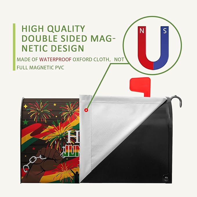 Happy Juneteenth Magnetic Mailbox Cover Large Size African Fist in Black Mailbox Wraps June 19 1865 Post Letter Box Cover for Farmhouse Outdoor Garden Yard Home Decor Oversized 25.5 X 21 Inch