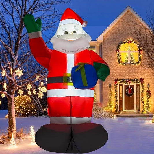 6FT Christmas Inflatable Santa Claus Outdoor Decorations, Inflatable Santa with Gift Box Built-in LED Lights, Blow Up Yard Decorations for Holiday Xmas Party Indoor Garden Lawn (Santa Claus)