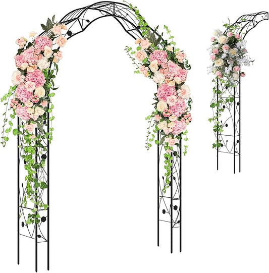 IRONMAX Garden Arch, Heavy Duty Galvanized Steel Arbor w/ 7 Sizes & Metal Flower Leaf Decoration, Outdoor Garden Trellis for Climbing Plants Rose Vines & Wedding Party Ceremony