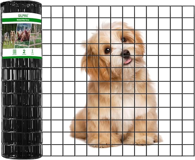 Wire Fence, 24 in(H) X 50 ft(L) PVC Coated Welded Wire Fencing 2" X 2" 16GA Garden Border Vinyl Metal Chicken Wire Fencing Mesh Roll for Yard Vegetable Plant Protection Poultry Netting Black