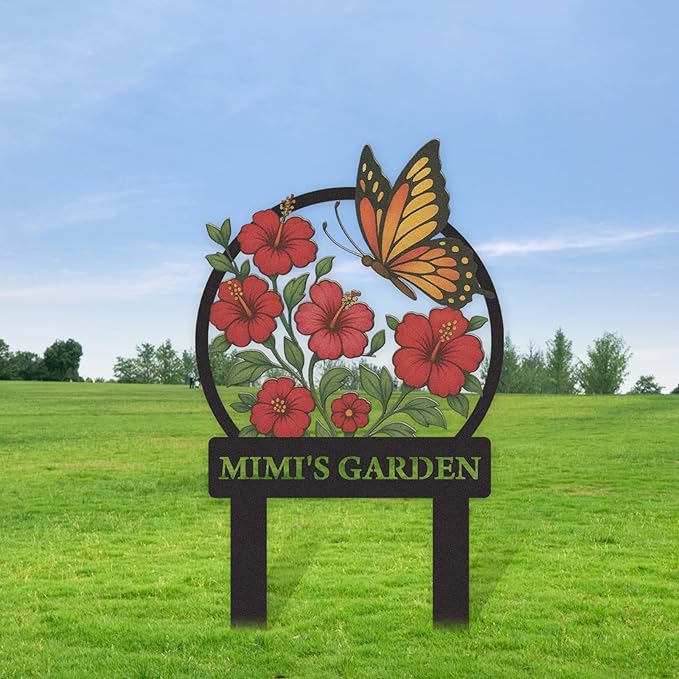Personalized Garden Signs, Colorful Butterfly Garden Decor for Outside, Decorative Yard Stakes, Metal Yard Art, Patio Decor, Custom Last Name Sign, Lawn Art, Gardening Gifts Color05