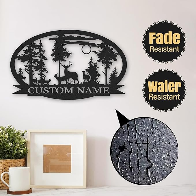 Custom Signs Outdoor Metal, Personalized Deer Metal Cabin Sign, Camping Decor, Decorative Wall Art, Outdoor Hunting Deer, Last Name Signs for Home, Porch Wall Decor, Customized Housewarming Gifts