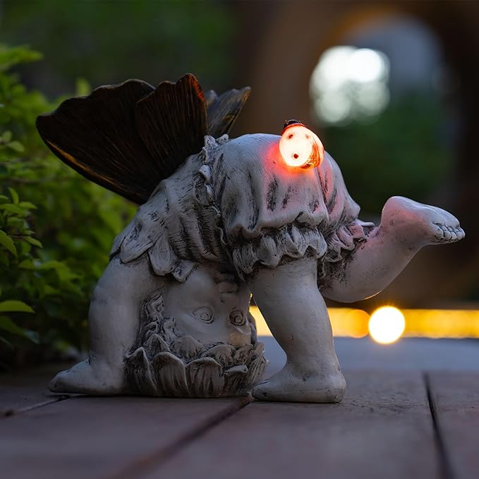 Fairies for Fairy Garden Solar Decor - Fairy Figurines Resin Outdoor Statues Ornaments with Light up Ladybug for Patio,Lawn,Yard,Porch,Outside Angel Gifts