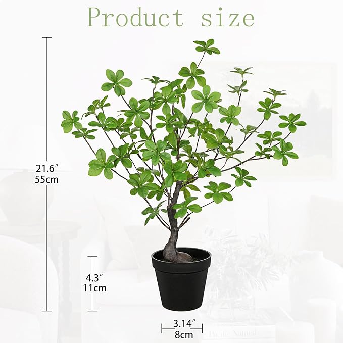 Artificial Plants Indoor with Pot, Faux Plants Indoor Tabletop, 21.6" Tall Fake Potted Plants, Silk Artificial Desk Plant Bonsai Tree for Home & Office, Farmhouse, Bedroom, Living Room Table Decor