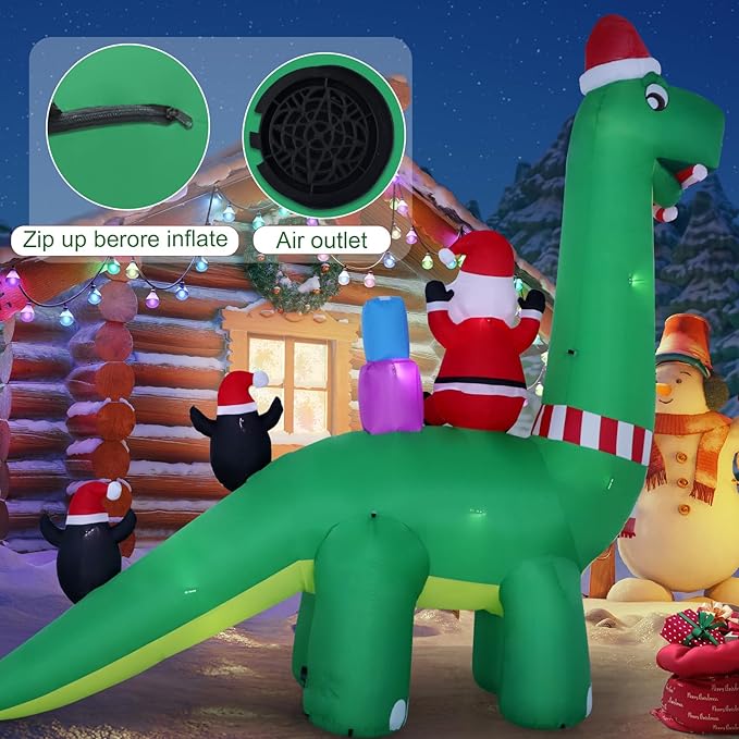13ft Christmas Inflatable Outdoor Decorations, Dinosaur Back Santa Claus Inflatable Decorations with LED Lights for Indoor Outdoor Patio Garden Christmas Decorations