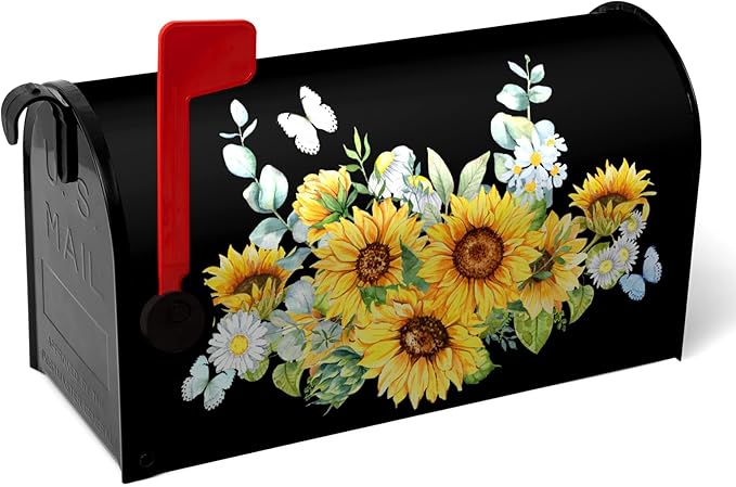 Summer Mailbox Cover Magnetic Summer Sunflower Waterproof Mail Wraps Spring Butterflies Floral Post Letter Box Covers Farmhouse Rustic Flowers Mailbox Covers Decor for Garden Yard 18x21 Inch