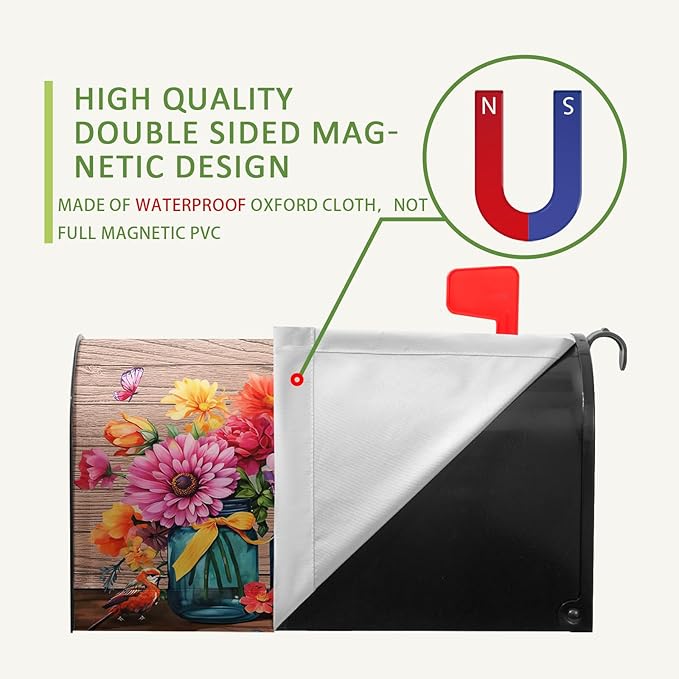 Fall Floral Mailbox Cover Magnetic Oversized Butterfly Daisy Jars Rustic Mailbox Wraps Autumn Colorful Flowers Mail Box Covers Decals Letter Post Box Outdoor Decor Large Size 25.5 X 21 Inch