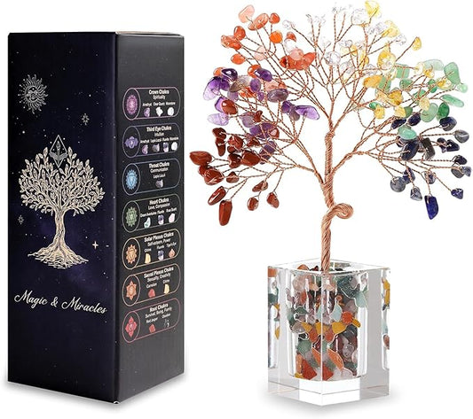 Crystal Tree of Life 7 Chakra Healing Crystal Trees Healing Stones for Office Desk Decor Home Living Room Decorations, Handmade Creative Good Luck Meditation Birthday Gifts for Women, Mom, Daughter