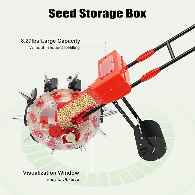 Manual Seeder Hand-Push Garden Seeder Planter with 8.27lbs Capacity Storage Box 16cm Spacing Garden Seeder and Fertilizer Spreader for Sowing Seeds Plants, 10 Nozzles