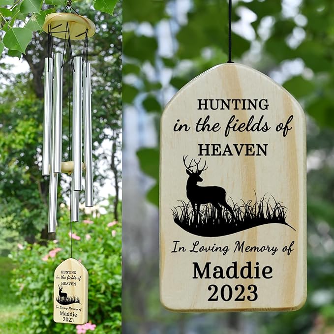 Hunting in Heaven Sympathy Wind Chime - Gifts for Lost of Loved One Who Loved to Hunt - Bereavement Gift - Memorial Gifts - Remembrance Gift for The Loss of Father, Grandfather or Avid Hunter