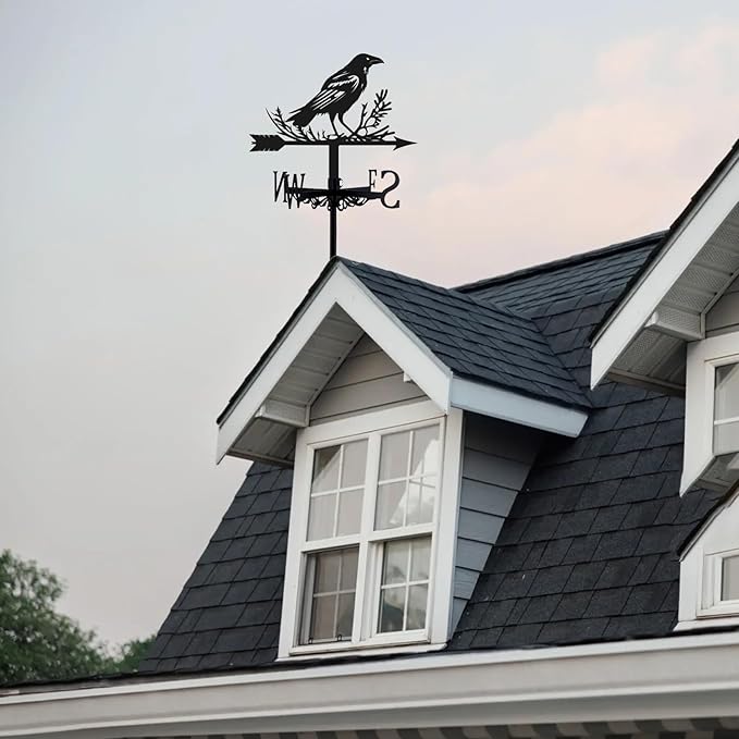 Crow Weathervane Metal Wind Vane Weathercock Garden Decoration Wind Direction Indicator Stake Roof Mount Ornament for Farmhouse Yard Outdoor