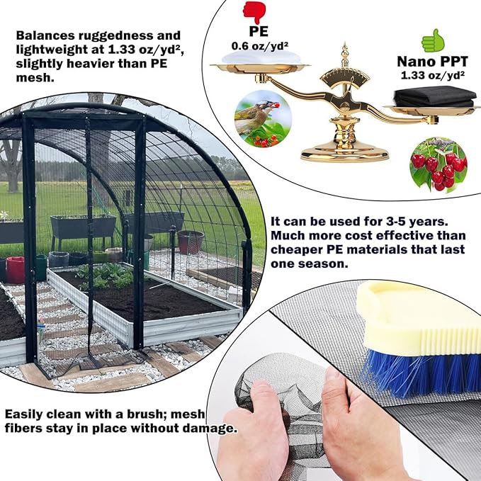 Abimars Thicker Garden Mesh Netting, 8.2’ x 16.5’ Ultra Fine Black Plant Row Covers for Vegetables Plants Fruits Flowers Protection, Nano PPT, Shading Rate 30%