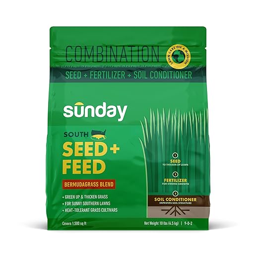 Sunday South Seed + Feed – Heat-Tolerant Grass Seed and Fertilizer for Southern Lawns - 9-0-2 NPK Mic - 10lbs
