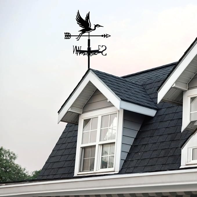 Blue Heron Weathervane Metal Wind Vane Arrow Weathercock Garden Decoration Wind Direction Indicator Stake Roof Mount Ornament for Farmhouse Yard Outdoor