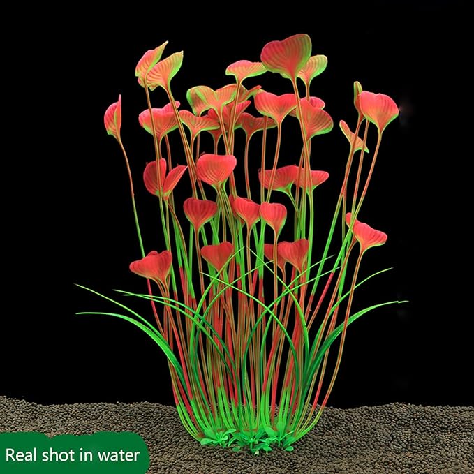 2PCS Aquarium Decor Plastic Plants, Large 16 Inches Artificial Fish Tank Plants (Purple)