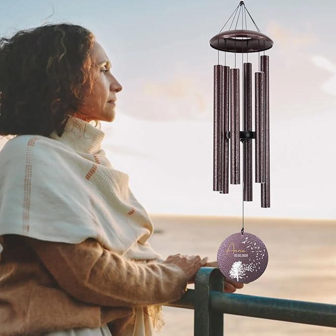 Sympathy Wind Chimes, Personalized Wind Chime for Loss of Loved Ones, Customized Tree Bird Wind Chimes, Commemorative Dandelion Wind Chime Deep Tone 36inch (Produced in USA)