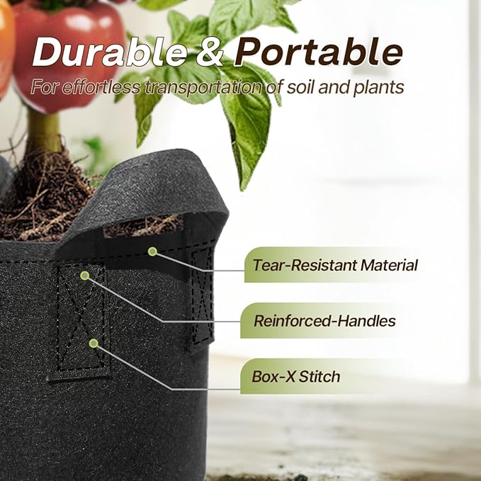 10 Packs 7-Gallon Grow Bags, Heavy-Duty Thickened Non-Woven Fabric. for Planting Plants, Suitable for Indoor, Outdoor, Garden and Underground. Black.
