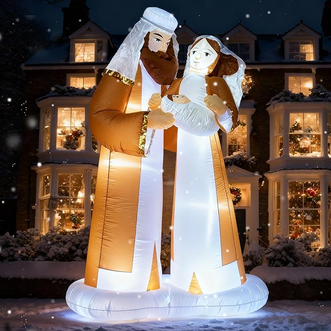 TRMESIA 8 Feet Jesus Birth Decoration Indoor Outdoor Inflatable Nativity Scene with LED Lights, Christmas Garden Lawn Decoration, Blow up Xmas Decor, Holiday Celebrations and Parties