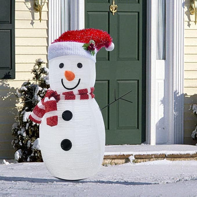 SANKUU Lighted Christmas Snowman Decoration, 22IN Collapsible With 30 Lights, Plug-in Power, Pre-Lit for Indoor Outdoor Yard Holiday Decor