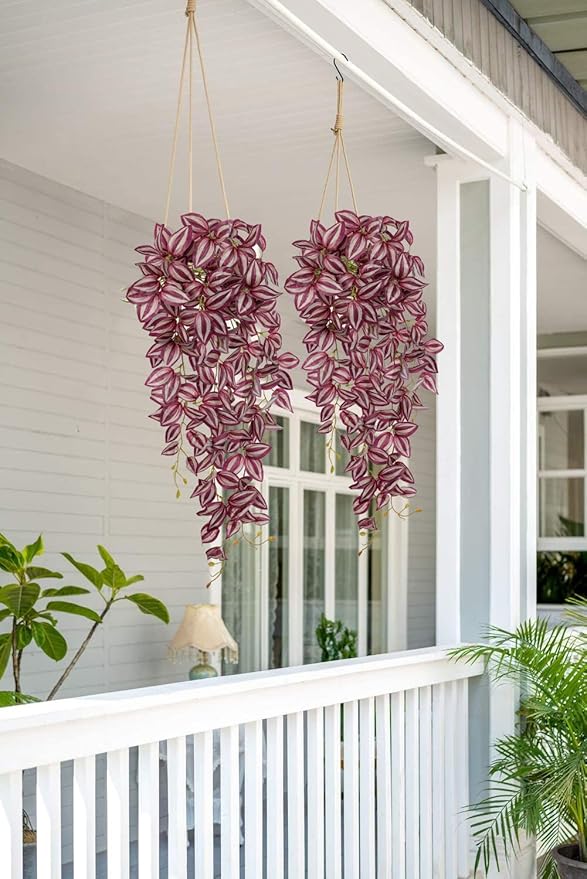 DILATATA Fake Hanging Plants Artificial Hanging Plants 187 Leaves Faux Wandering Jew Hang Leaves Plant for Wall Shelf Home Indoor Outdoor Decor - 2 Pack