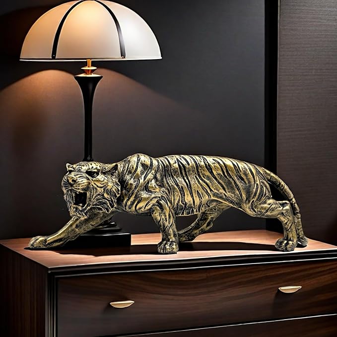 15.5 Inch Large Tiger Statue Figurine Sculpture Collectible Gifts for Tiger Lover Office Home Decor Desk Accessories Decoration Garden Figurines Outdoor Decor Bronze