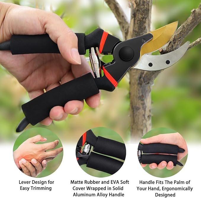 Kynup 3Pack Pruning Shears, Garden Shears, Pruning Shears for Gardening, Gardening Shears Scissors Clippers, Garden Tools Set with Gloves, Stainless Steel, Soft Grip Handle