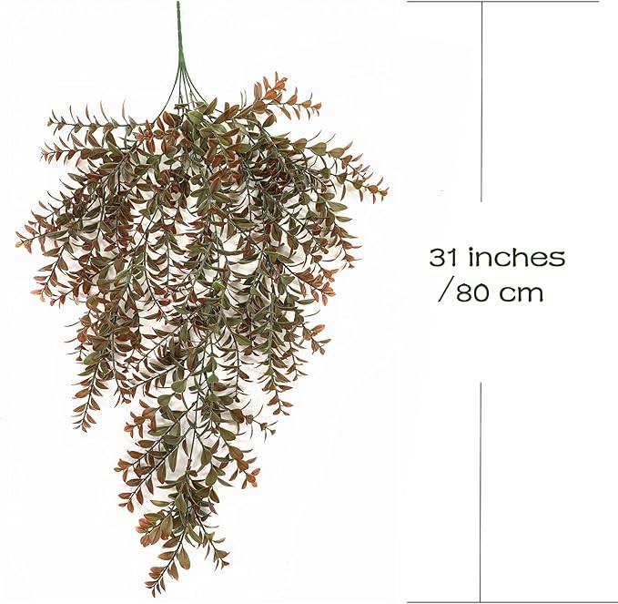 Artificial Hanging Plants Red 4 Pack, Brown Leaves Fake Vines Decoration Plastic Ivy Leaf Rattan Greeny Vine Houseplants for Wedding Indoor Outdoor Home Garden Bedroom Office Wedding Décor